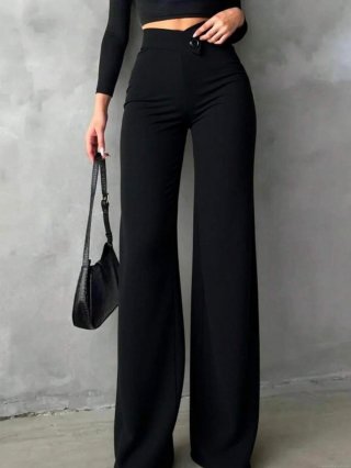 Women's High Waist Wide Leg Trousers 95% Polyester 5% Elastane Solid Black Casual Office Straight Suit Pants Commuter Slimming Fashion Long Pants