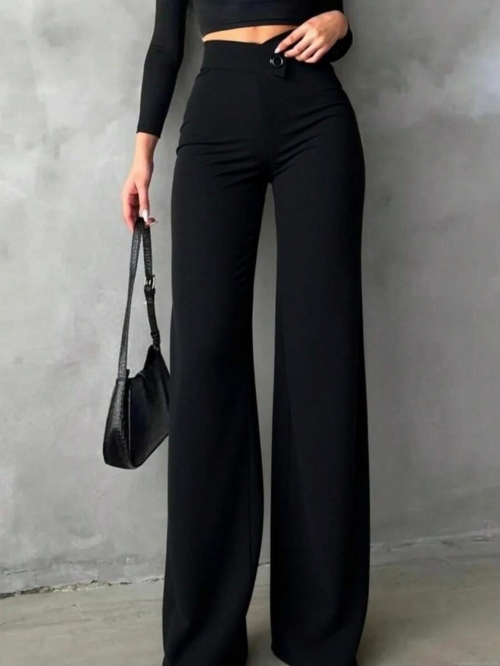 Women's High Waist Wide Leg Trousers 95% Polyester 5% Elastane Solid Black Casual Office Straight Suit Pants Commuter Slimming Fashion Long Pants