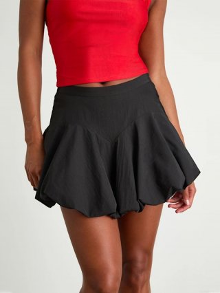 Women High Waist French Romantic Black Bubble Puff Mini Skirt Solid Color Pleated A-Line Semi Skirt Elegant Sweet Spicy Summer Sexy Party Clubwear