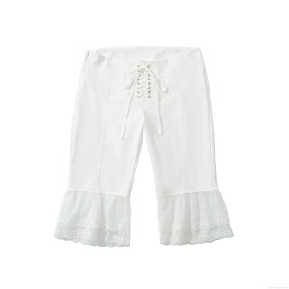 Women's Summer White Lace Patchwork Flare Pants Elegant Hollow Out Embroidery High Waist Lacing 7/10 Length Casual Trousers Streetwear Daily Vacation