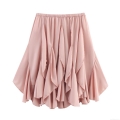 Women's Irregular Tiered Ruffle Midi Skirt Elastic Waist Solid Color Polyester Lightweight Streetwear Casual Party Wear Skirt for Women