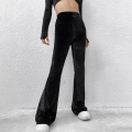 Women's High Waisted Velvet Flared Pants High Quality Slim Fit Mini Flare Leg Trousers Comfortable Solid Black Casual Daily Party Long Pants for Women