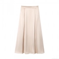 Women's Elegant Satin Mid-Length A-Line Skirt Silky High Waist Apricot Champagne Gold Skirt For Daily Office Party Wear