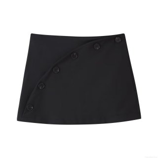 Women's Black A-Line Skort Double Breasted Buttons Polyester Mini Skirt Pants Streetwear Casual Summer Short Skirts for Women