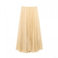Women's Casual Solid Color Pleated Midi Skirt Elegant Elastic High Waist Crinkled Chiffon Fabric Skirt For Spring Summer Streetwear