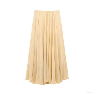 Women's Casual Solid Color Pleated Midi Skirt Elegant Elastic High Waist Crinkled Chiffon Fabric Skirt For Spring Summer Streetwear
