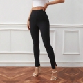Women's High Waist Split Hem Leggings Elastic Polyester Spandex Slim Fit Sports Trousers Solid Color Casual Long Pants For Women