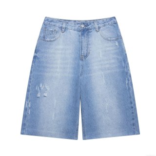 Women's Casual Ripped Denim Shorts High Waist Distressed Wide Leg Five-Pocket Polyester Shorts For Summer Streetwear Women