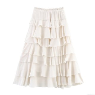 Women's Summer Tiered Ruffle Cake Mini Skirt High Elastic Waist Short Skirt A-Line Solid White Polyester Skirt for Streetwear Casual Daily Fashion