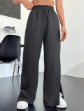 Women High Waist Wide Leg Sweatpants Side Slit Polyester Cotton Blend Casual Loose Long Pants Elastic Waist Fall Winter Fashion Streetwear for Women