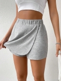 Women's Sporty Skort Cotton Polyester Blend Knitted Elastic High Waist Asymmetric Overlap Anti-exposure Athletic Casual Shorts For Tennis Yoga Daily Wear