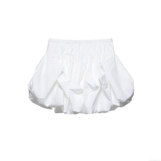 Women Fashion White Puffy Bubble Mini Skirt High Waist Elastic Pleated Polyester Streetwear Casual Party Skirts for Ladies
