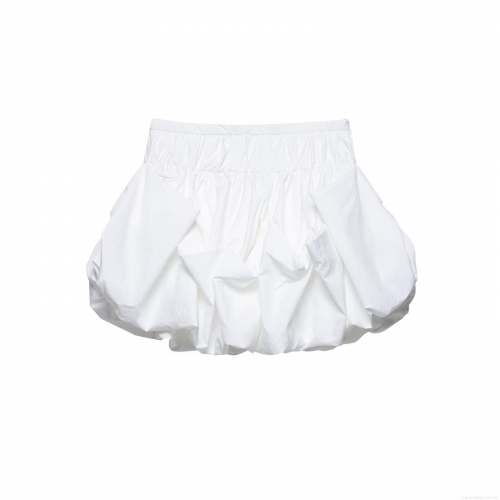 Women Fashion White Puffy Bubble Mini Skirt High Waist Elastic Pleated Polyester Streetwear Casual Party Skirts for Ladies