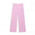 Women's Casual Striped Long Pants Polyester Loose Fit Trousers Pink White Vertical Stripes Elastic Waist Button Detail Streetwear Summer Bottoms