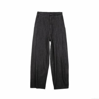 Women's Casual 100% Cotton Denim Curved Leg Jeans Loose Fit Pleated Mid Waist Streetwear Solid Color Barrel Pants With Pockets