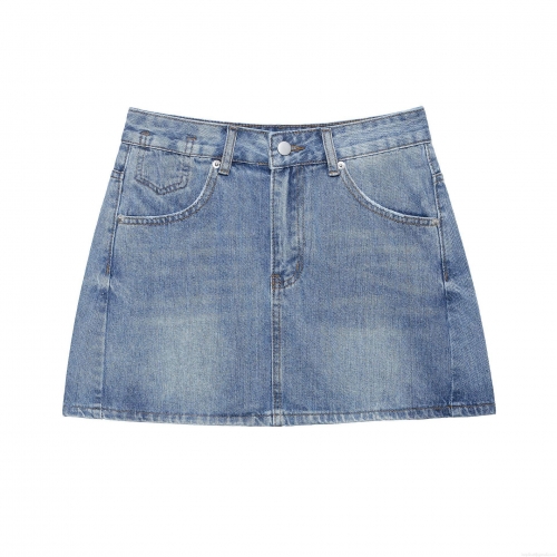 Women's High Waisted A-Line Denim Texture Mini Skirt Distressed Washed Polyester Short Skirt Casual Streetwear Summer Skirts for Women