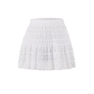 Women Summer Lace Tiered Mini Skirt Sexy High Waist Elastic Patchwork Crochet Cake Skirt Streetwear Casual White Short Skirt for Women