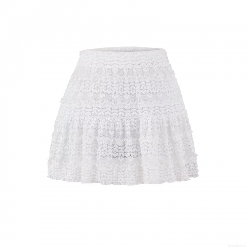 Women Summer Lace Tiered Mini Skirt Sexy High Waist Elastic Patchwork Crochet Cake Skirt Streetwear Casual White Short Skirt for Women
