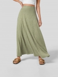 Women's Maxi Skirt High Waist A-Line Flowy Long Skirt Polyester Viscose Blend Knit Patchwork Solid Color Heathered Green Casual Skirt For Summer Beach Vacation