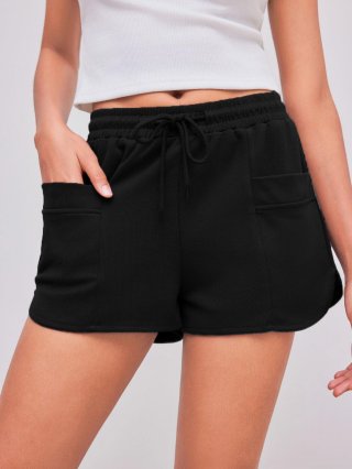 Women's High Waist Drawstring Athletic Shorts Casual Loose Wide Leg Cotton Blend Knit Summer Workout Yoga Running Shorts With Pockets