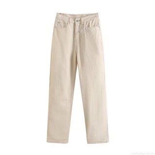 Women's High Waisted Wide Leg Denim Pants Cotton Blend Apricot Casual Straight Leg Streetwear Trousers With Pockets Plus Size Loose Fit Bottoms