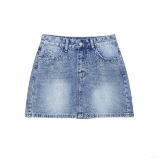 Women's High Waisted Washed Denim Mini Skirt Distressed A-Line Bodycon Jean Skirts For Casual Summer Streetwear