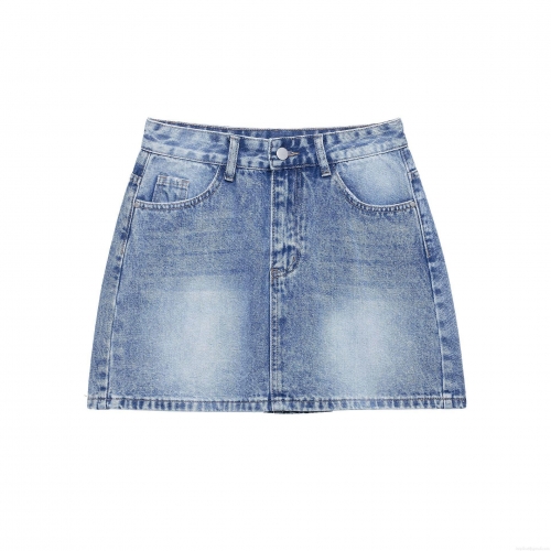 Women's High Waisted Washed Denim Mini Skirt Distressed A-Line Bodycon Jean Skirts For Casual Summer Streetwear