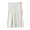 Elegant Women's Satin Midi A-Line Skirt Summer Solid Color High Waist Tie Up Wrap Skirt For Streetwear Party Chic Wear