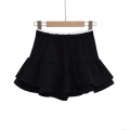 Women's Fashion Ruffle Skort Layered Polyester Shorts High Waist Elastic Waist Solid Black Mini Skirt For Summer Streetwear Casual Party