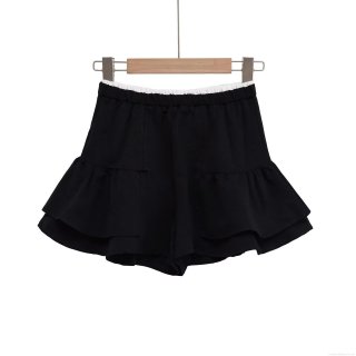 Women's Fashion Ruffle Skort Layered Polyester Shorts High Waist Elastic Waist Solid Black Mini Skirt For Summer Streetwear Casual Party