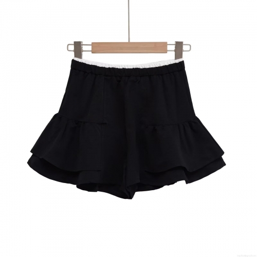 Women's Fashion Ruffle Skort Layered Polyester Shorts High Waist Elastic Waist Solid Black Mini Skirt For Summer Streetwear Casual Party
