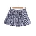 Women's Plaid Mini Skirt Polyester Blended Drawstring Elastic Waist Lace-up Short Skirt Summer Street Style A-line Casual Bottoms for Women