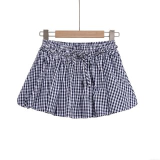 Women's Plaid Mini Skirt Polyester Blended Drawstring Elastic Waist Lace-up Short Skirt Summer Street Style A-line Casual Bottoms for Women