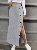 Women's High Waist Ribbed Knit Maxi Skirt With Side Buttons Slit Hem Sexy Bodycon Commuter Pencil Skirt For Women Casual Office Wear