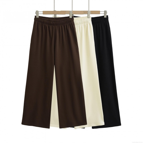 Women's Wide Leg Pants Cotton Polyester Blend Elastic High Waist Straight Trousers For Summer Daily Streetwear Ladies Solid Color Loose Comfortable Long Trousers