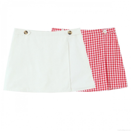 Women's Summer European Style Button Decor A-Line Cotton Linen Skort Gingham Plaid Casual Low Waist Short Skirt Pants For Women Streetwear Fashion