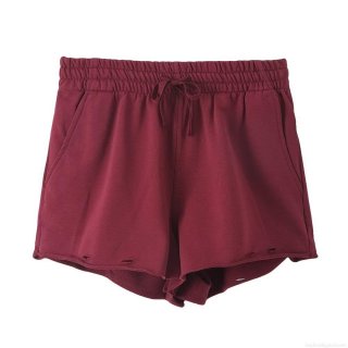 Women's Casual Straight Shorts Elastic Waist Drawstring Solid Color Raw Hem Summer Streetwear Sports Shorts for Women Polyester Blend Shorts