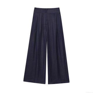 Women's High Waist Wide Leg Trousers Polyester Solid Color Pleated Casual Long Pants Streetwear Loose Fit Bottoms Summer Style
