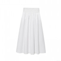 Women's Smocked High Waist Midi Skirt Solid Color Polyester A-line Pleated Long Skirt Casual Streetwear Summer Skirt For Women