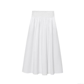 Women's Smocked High Waist Midi Skirt Solid Color Polyester A-line Pleated Long Skirt Casual Streetwear Summer Skirt For Women