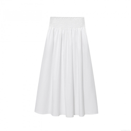 Women's Smocked High Waist Midi Skirt Solid Color Polyester A-line Pleated Long Skirt Casual Streetwear Summer Skirt For Women