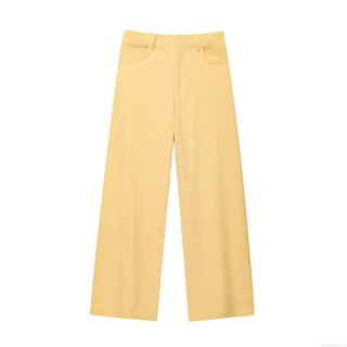 Women's High Waist Wide Leg Casual Pants Sunflower Yellow Straight Trousers Solid Color Polyester Blend Streetwear Style Fashion Slacks