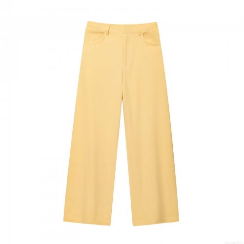 Women's High Waist Wide Leg Casual Pants Sunflower Yellow Straight Trousers Solid Color Polyester Blend Streetwear Style Fashion Slacks