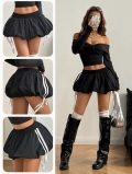 Women's Y2K Spicy Girl Black Mini Bubble Skirt Striped Contrast High Waist Drawstring Puff Hem Polyester Nylon Short Skirt Streetwear Fashion