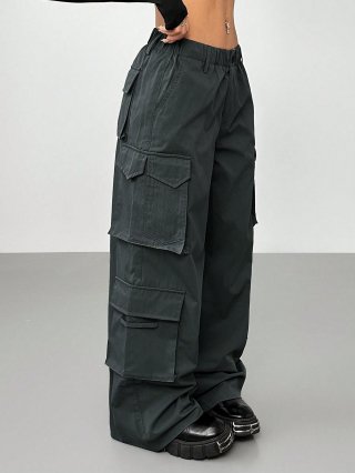 Women High Waisted Cargo Pants 100% Polyester Wide Leg Multi-Pocket Elastic Waist Streetwear Casual Vintage Y2K Style Loose Trousers For Women