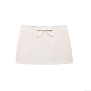 Women's Elegant Creamy White Bow Mini Skirt Solid Color High Waist Polyester Straight Short Skirt For Street Fashion Daily Dating Party Ladies