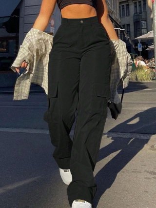 Women's High Waist Cargo Pants Multi-Pockets 100% Polyester Loose Wide Leg Streetwear Trousers Casual Fashion Long Pants for Women Daily Wear
