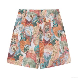 Women's Autumn European Style Peacock Bird Embroidery Jacquard Shorts Colorful Streetwear Fashion Casual Polyester Shorts For Women