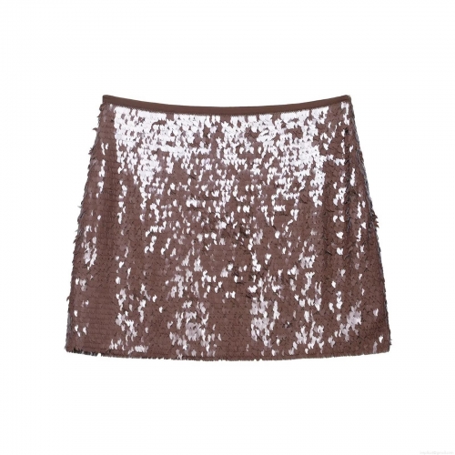 Women's Sexy Sequin Mini Skirt Sparkly Dark Brown Glitter Bodycon Short Skirt High Waist Polyester Clubwear Party Night Out Clothing