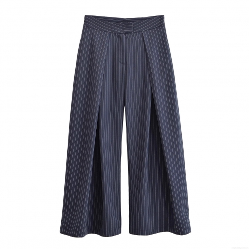 Women's Striped Wide Leg Pants High Waisted 100% Polyester Trousers Casual Loose Straight Leg Office Work Pants Dark Blue Vertical Striped Streetwear Autumn Fashion For Women